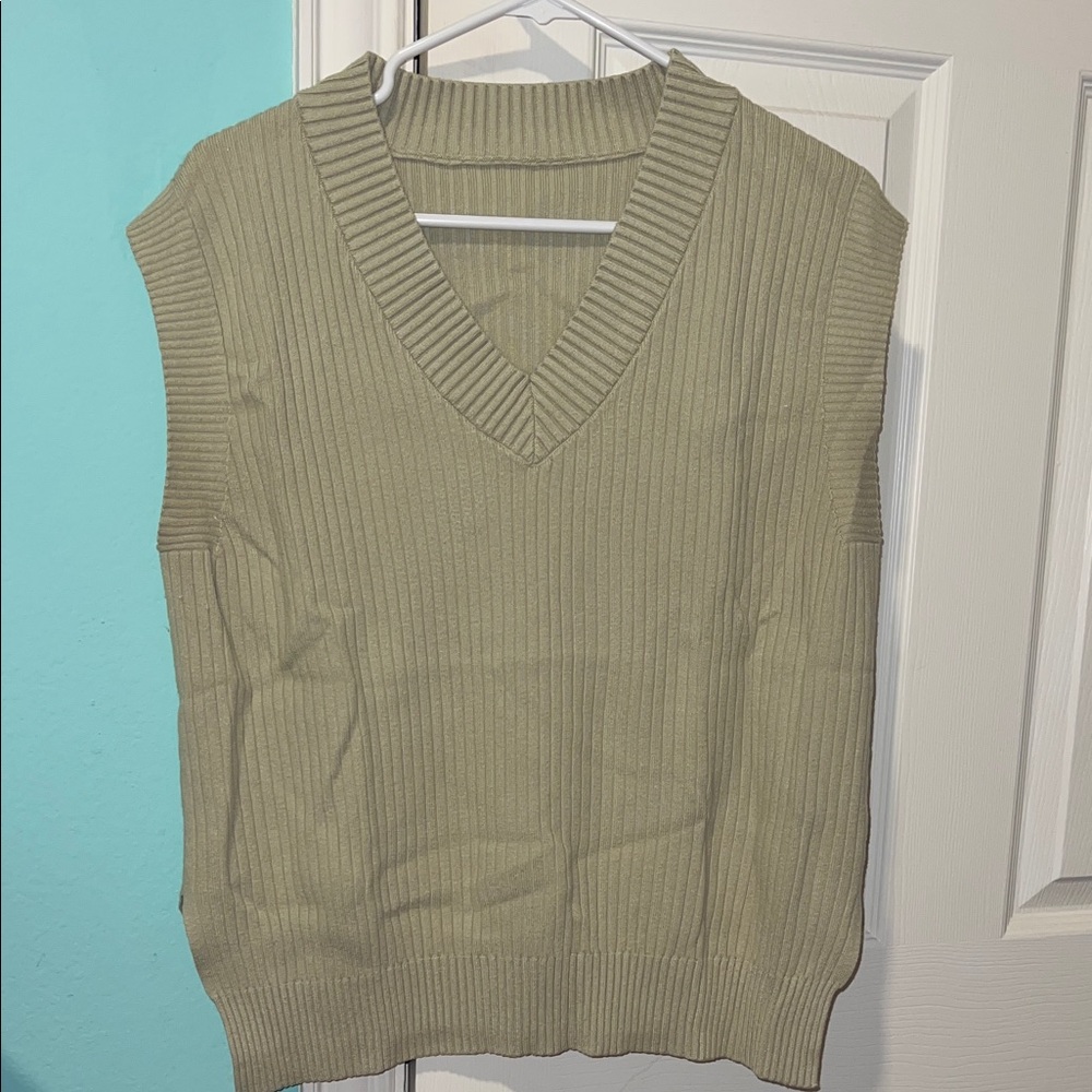 Olive Green Sleeveless Sweater Vest